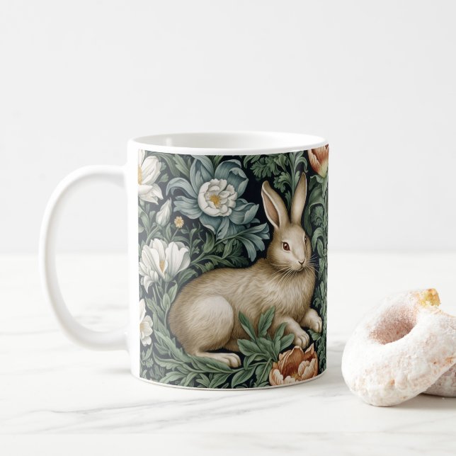 Hasen und Blume im Jugendstil Kaffeetasse (Mit Donut)