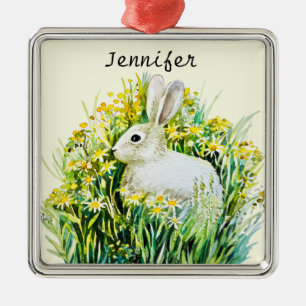 Hasen und gelbe Blumen Ornament Aus Metall