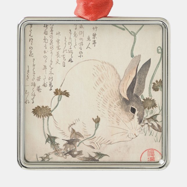 Hasen und Löwenzahn, Kubo Shunman, japanische Silbernes Ornament (Vorne)