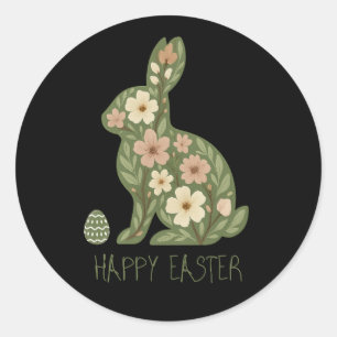 Hasen und Natureier im Blumenmuster – Lustige Oste Runder Aufkleber