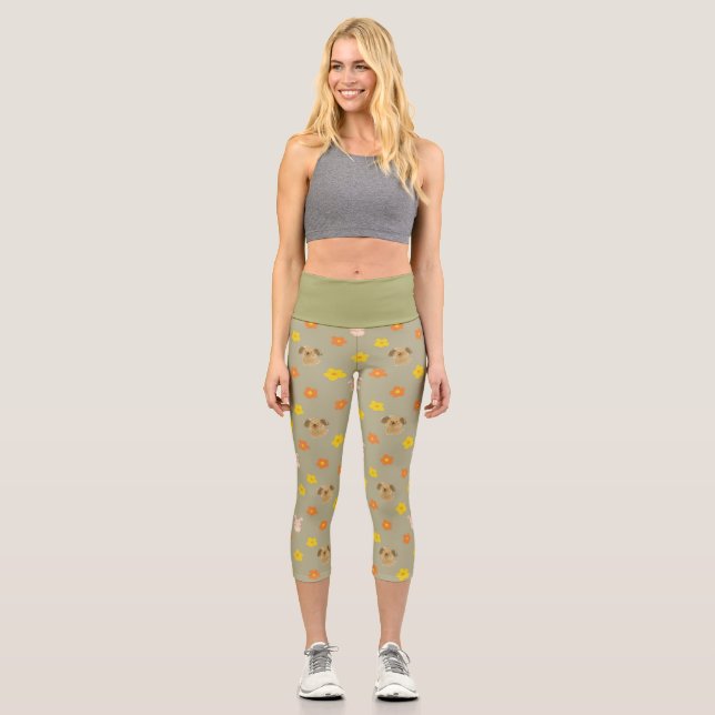 Hasen- und Welpenmuster Capri Leggings (Vorderseite)
