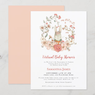 Hasen-Vintage-Pfirsich-Laub Virtuelle Babyparty Einladung