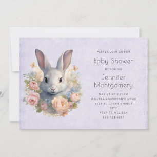 Hasen von Blumen umgeben Süße Babyparty Einladung