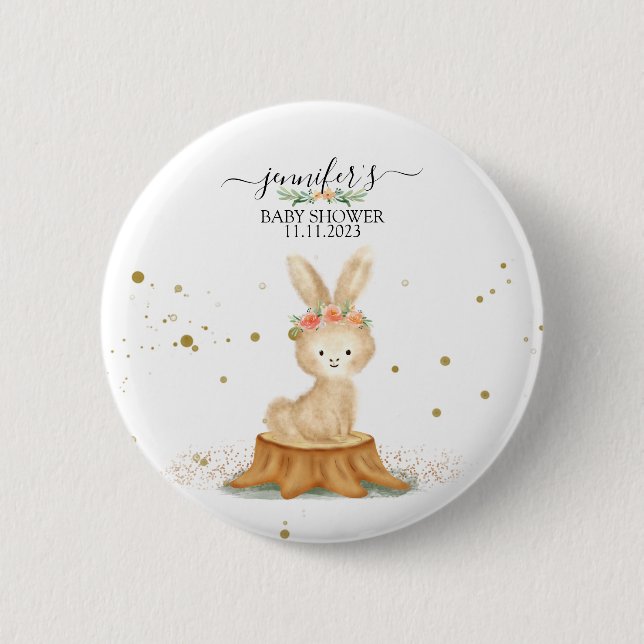 Hasen-Wald-Wildlife-Babyparty Punkte Button (Vorderseite)