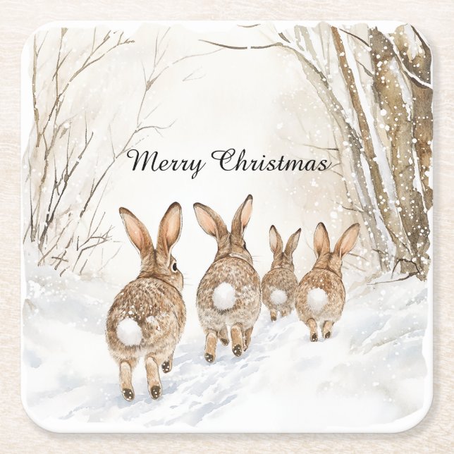 Hasen-Wälder-Weihnachten Rechteckiger Pappuntersetzer (Vorderseite)