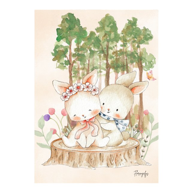 Hasen Wandkunst Poster Geschwisterliebe (Bunny Wall art Poster Sibling Love)
