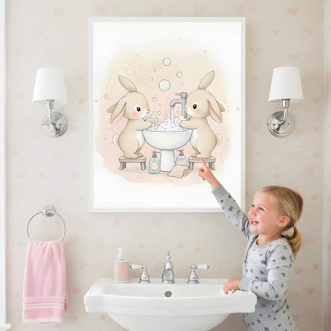 Hasen-Wasch-Trupp Kinder-Badezimmer-Wandkunst Poster (Von Creator hochgeladen)