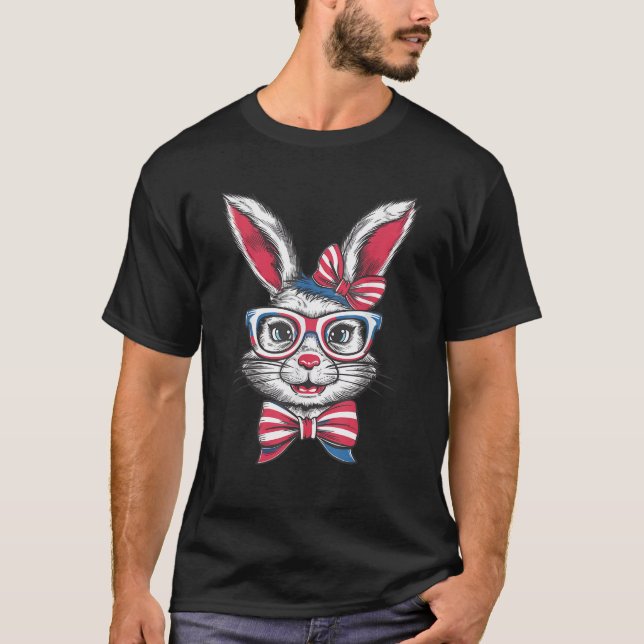Hasenamerikanische Flagge USA Funny 4. Juli Rabbit T-Shirt (Vorderseite)