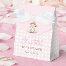 Hasenbaby-Party mit rosa Schleife und Gingham-Must