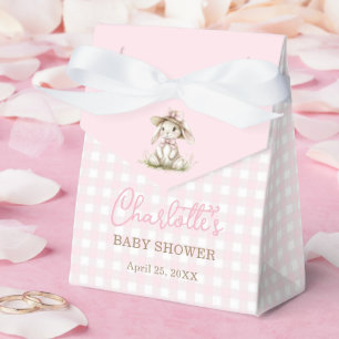 Hasenbaby-Party mit rosa Schleife und Gingham-Must Geschenkschachtel