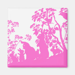 Hasenfamilie Silhouette Naturszene Vintage Wald Magnet