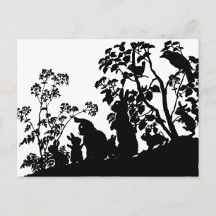 Hasenfamilie Silhouette Naturszene Vintage Wald Postkarte