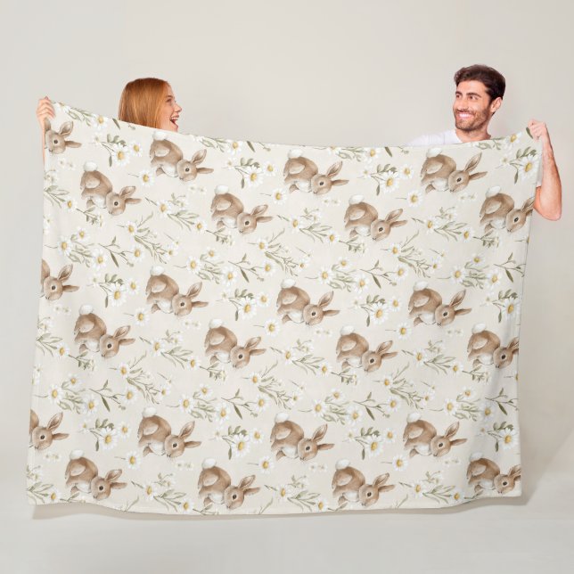 Hasenkaninchen Gänseblümchen Blumen Fleecedecke (Beispiel)