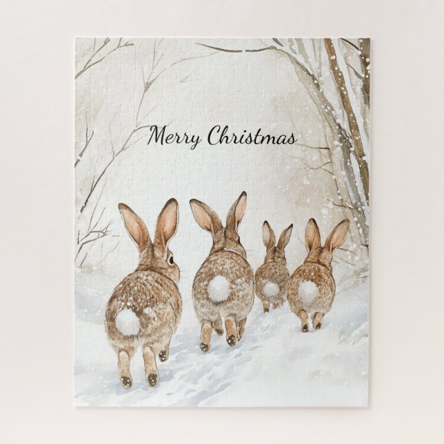 Hasenkaninchen Wälder Weihnachten Puzzle (Vertikal)