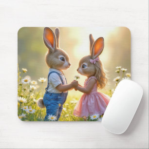 Hasenromanze auf einem Gänseblümchenfeld Mousepad