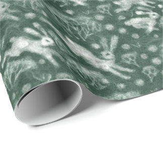 Hases Schneefeld Weißes Kaninchen Wintermuster Grü Geschenkpapier