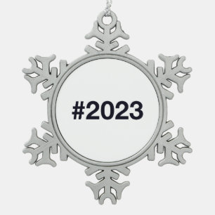 Hashtag 2023 schneeflocken Zinn-Ornament
