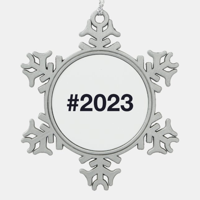 Hashtag 2023 schneeflocken Zinn-Ornament (Vorderseite)