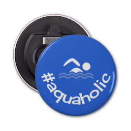 Hashtag aquaholischer Slogan schwimmen blau Flaschenöffner