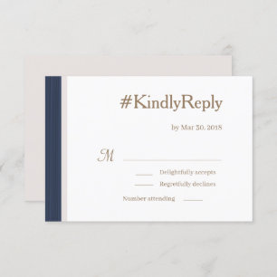 Hashtag Blue Stripes Gold White Blush Wedding RSVP Einladung