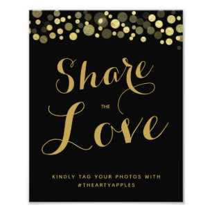 Hashtag für Hochzeitsmarken in Gold & Black Social Fotodruck