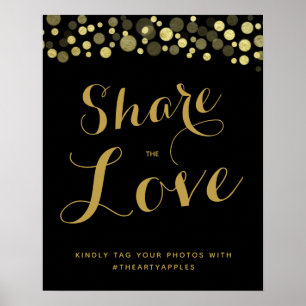 Hashtag für Hochzeitsmarken in Gold & Black Social Poster