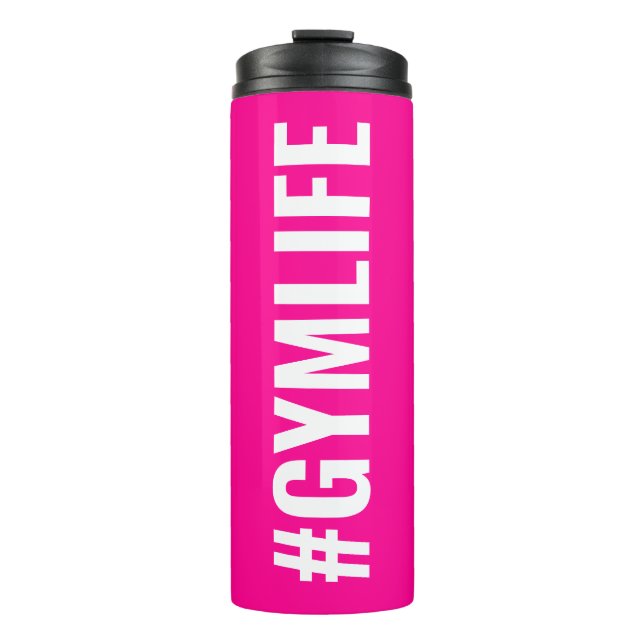 Hashtag Gymlife Hot Pink White Modern Slogan Thermosbecher (Vorderseite)