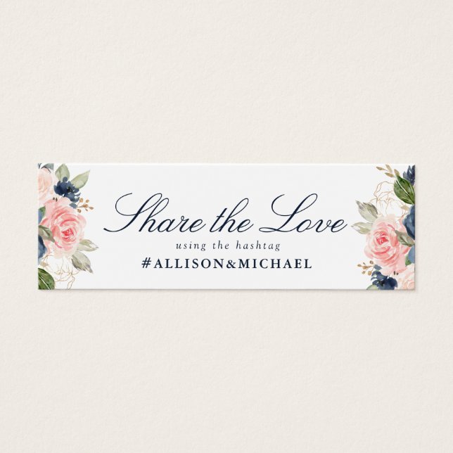 Hashtag-Karte für Hochzeiten mit blühenden Blumen  (Vorderseite)