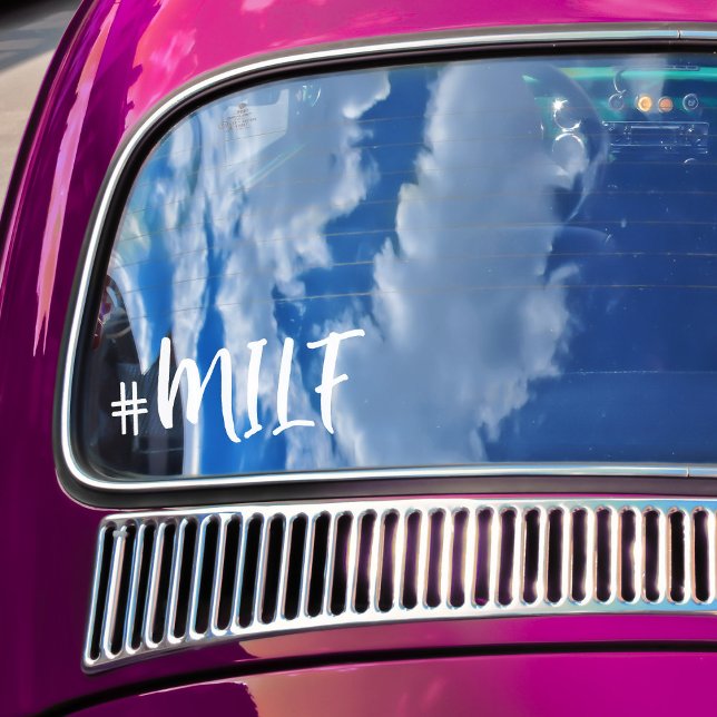 Hashtag #MILF Sexy Mama White Calligrafy Car Fensteraufkleber (Von Creator hochgeladen)