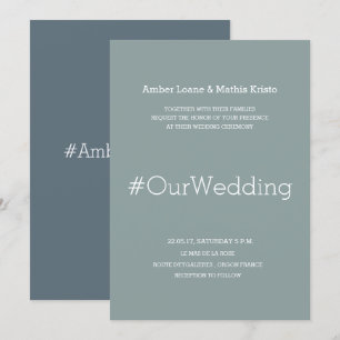Hashtag moderne, elegante Fichtenblau Hochzeit Einladung