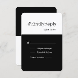 Hashtag moderne Schwarz-weiß-schicke Hochzeit rsvp Einladung