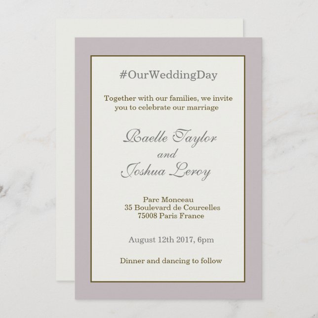 Hashtag personalisierte Rosa-Graue Hochzeit Einladung (Vorne/Hinten)