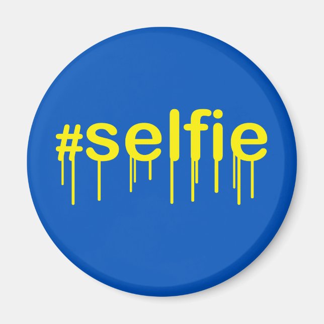 Hashtag Selfie Drooling auf blaue Dekoration Magnet (Vorne)