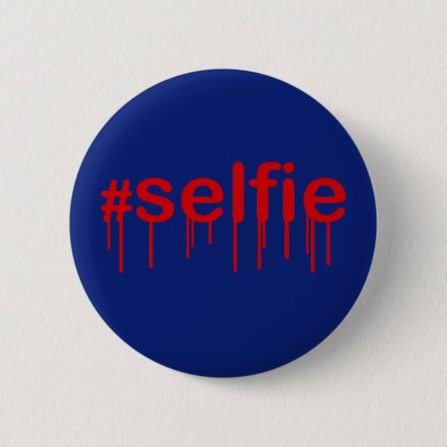 Hashtag Selfie Drooling in Blau Button (Vorderseite)
