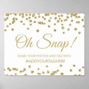 Hashtag Sign Gold Imitate Glitzer Confetti White Poster