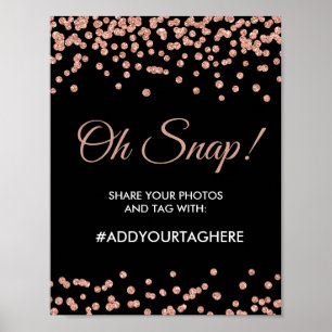 Hashtag Signing Rose Gold Glitzer Confetti Black Poster