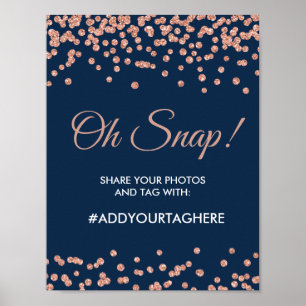 Hashtag Signing Rose Gold Glitzer Confetti Navy Bl Poster