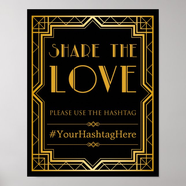 Hashtag Wedding Sign | Gatsby Art Deco Poster (Vorne)