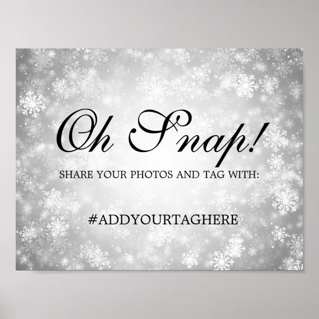 Hashtag Wedding Sign Silver Winter Wonderland Poster (Vorne)
