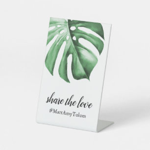 Hashtag-Zeichen mit tropischem Leaf für Hochzeit Sockelschild