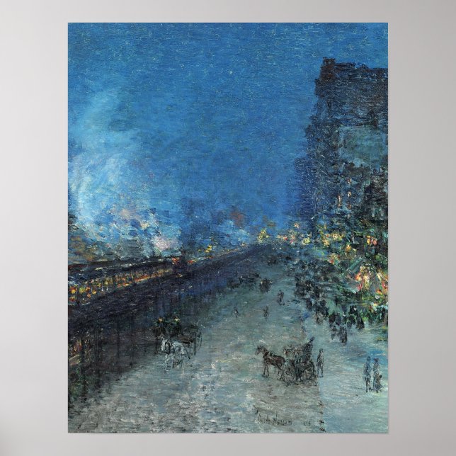 Hassam - Sechste Ave El Nocturne (The El New York) Poster (Vorne)