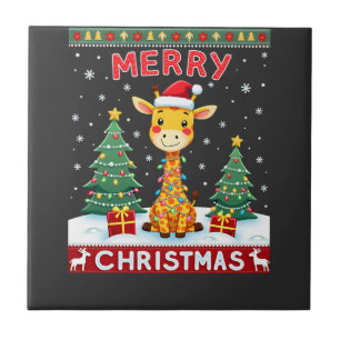 Häßliche Giraffe Weihnachtspullover Lustige Santa Fliese