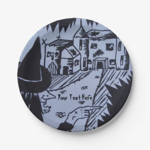 hässliche Hexe knarled HandSpuk Haus Halloween Pappteller