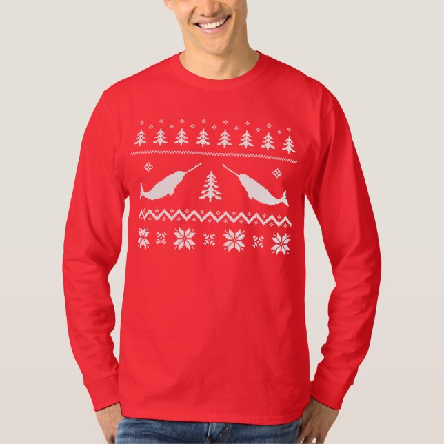 Hässliche Narwhal Weihnachtsstrickjacke T-Shirt (Vorderseite)