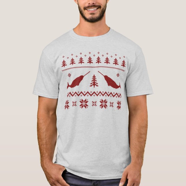 Hässliche Narwhal Weihnachtsstrickjacke T-Shirt (Vorderseite)