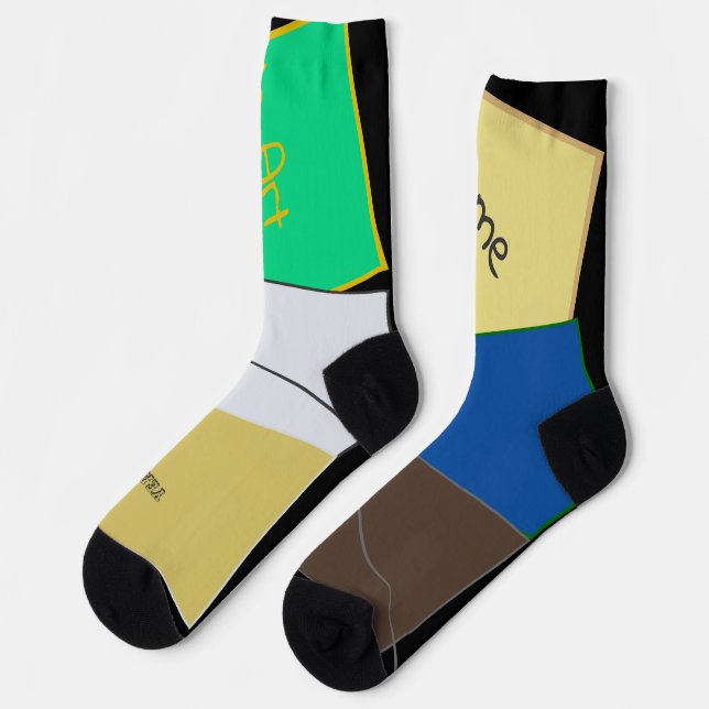 Hässliche Quadrate, Text und Farben Socken (Linkes Detail)