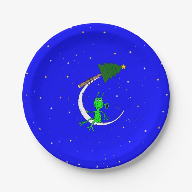 hässliche Weihnachten Alien Weihnachten Mond Pappteller (Vorderseite)