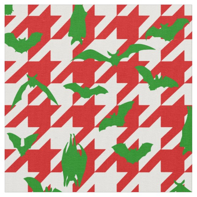 hässliche Weihnachten Houndstooth Fledermäuse rot  Stoff (Nahaufnahme)