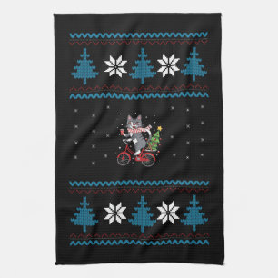 Hässliche Weihnachten mit Katzenfahrrad Geschirrtuch