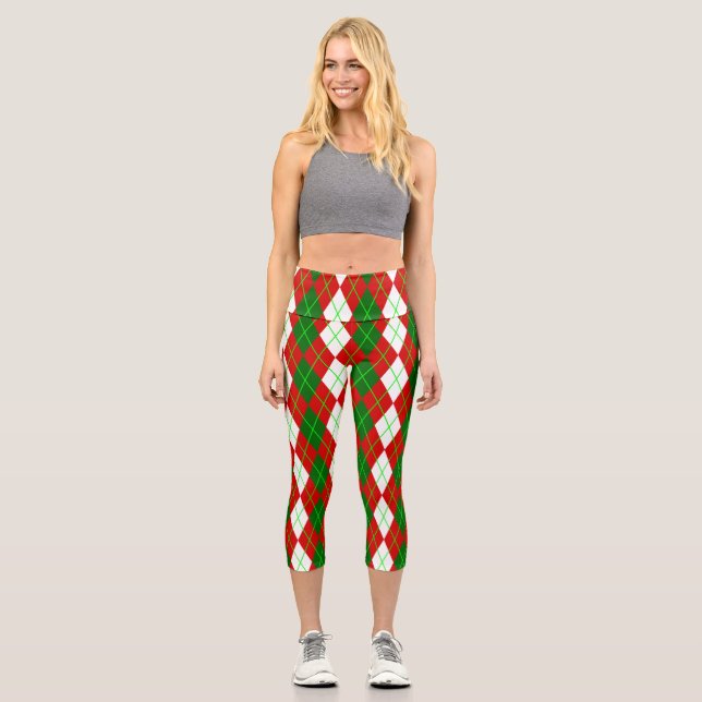 hässliche Weihnachten Raute kariertes Retro Capri Leggings (Vorderseite)